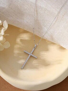 14K Gold CZ Cross Necklace Faith Pendant Women Baptism Gift